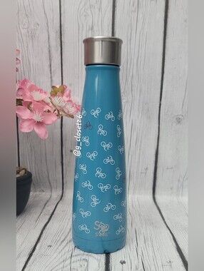 S'ip by S'well Blue Bike Pattern Stainless Steel Water Bottle,15oz